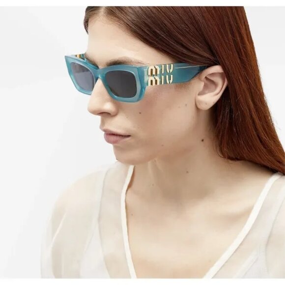 Miu Miu Women Sunglasses Ivy Opal Dark Grey Rectangle MU09WS 19L09T BRAND NEW
